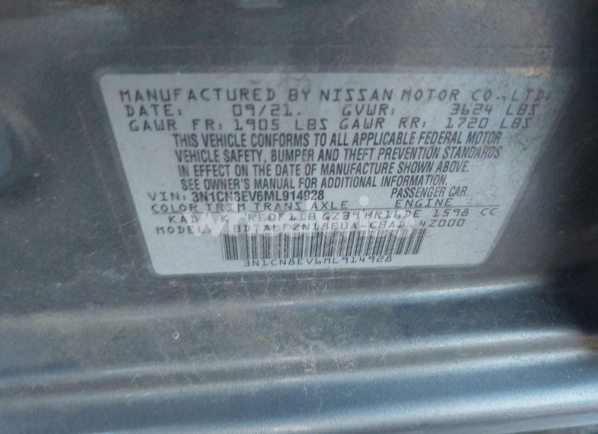 Photo 9 of 2021 Nissan Versa SV XTRONIC CVT (VIN 3N1CN8EV6ML914928)