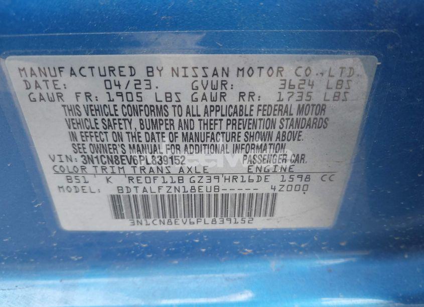 Photo 9 of 2023 Nissan Versa 1.6 SV XTRONIC CVT (VIN 3N1CN8EV6PL839152)