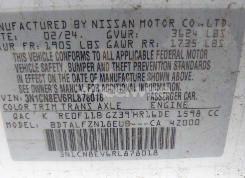 Photo 9 of 2024 Nissan Versa 1.6 SV (VIN 3N1CN8EV6RL878018)