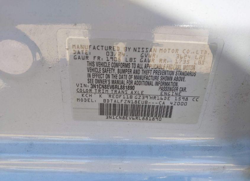 Photo 9 of 2024 Nissan Versa 1.6 SV (VIN 3N1CN8EV6RL881890)