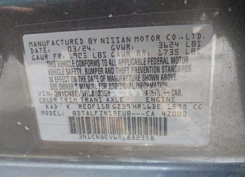Photo 9 of 2024 Nissan Versa 1.6 SV (VIN 3N1CN8EV6RL882358)