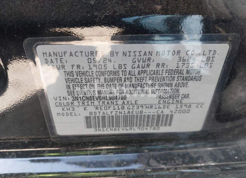 Photo 9 of 2024 Nissan Versa 1.6 SV (VIN 3N1CN8EV6RL904780)