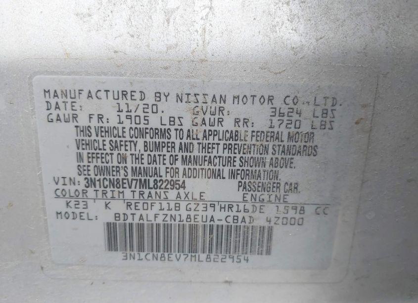 Photo 9 of 2021 Nissan Versa SV XTRONIC CVT (VIN 3N1CN8EV7ML822954)