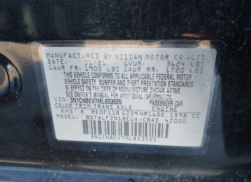 Photo 9 of 2021 Nissan Versa SV XTRONIC CVT (VIN 3N1CN8EV7ML853525)