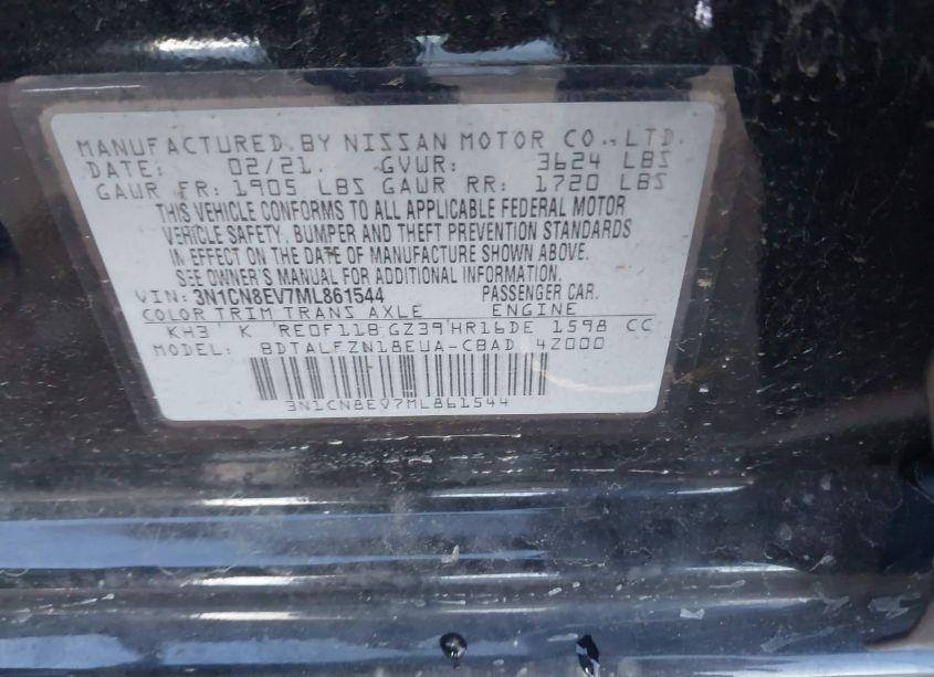 Photo 8 of 2021 Nissan Versa SV XTRONIC CVT (VIN 3N1CN8EV7ML861544)