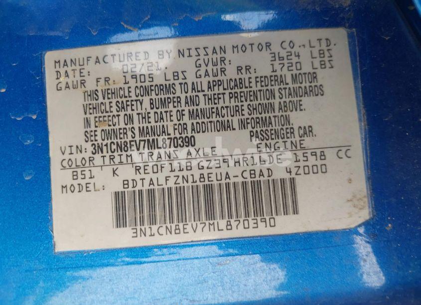 Photo 9 of 2021 Nissan Versa SV XTRONIC CVT (VIN 3N1CN8EV7ML870390)