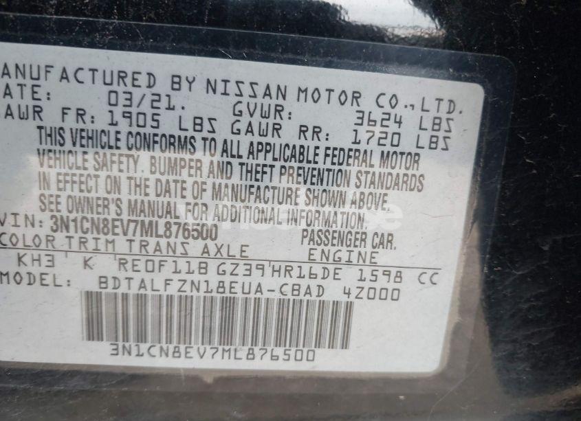 Photo 9 of 2021 Nissan Versa SV XTRONIC CVT (VIN 3N1CN8EV7ML876500)
