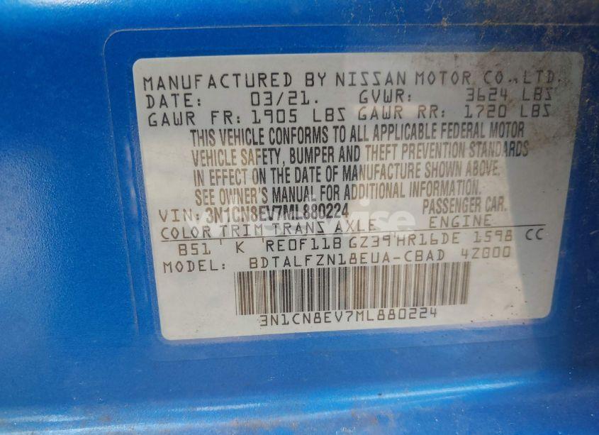 Photo 9 of 2021 Nissan Versa SV XTRONIC CVT (VIN 3N1CN8EV7ML880224)