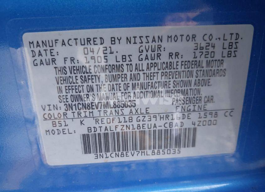 Photo 9 of 2021 Nissan Versa SV XTRONIC CVT (VIN 3N1CN8EV7ML885035)