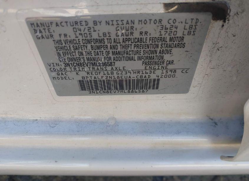 Photo 9 of 2021 Nissan Versa SV XTRONIC CVT (VIN 3N1CN8EV7ML886587)