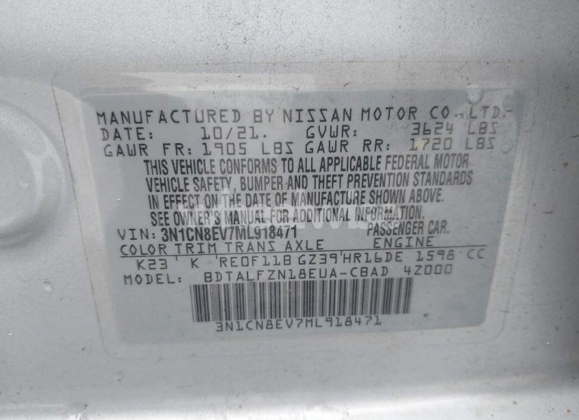 Photo 9 of 2021 Nissan Versa SV XTRONIC CVT (VIN 3N1CN8EV7ML918471)