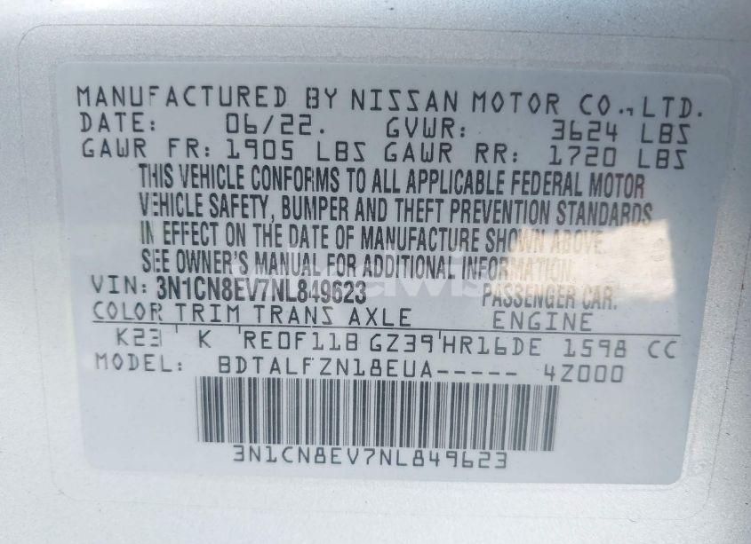 Photo 9 of 2022 Nissan Versa 1.6 SV XTRONIC CVT (VIN 3N1CN8EV7NL849623)