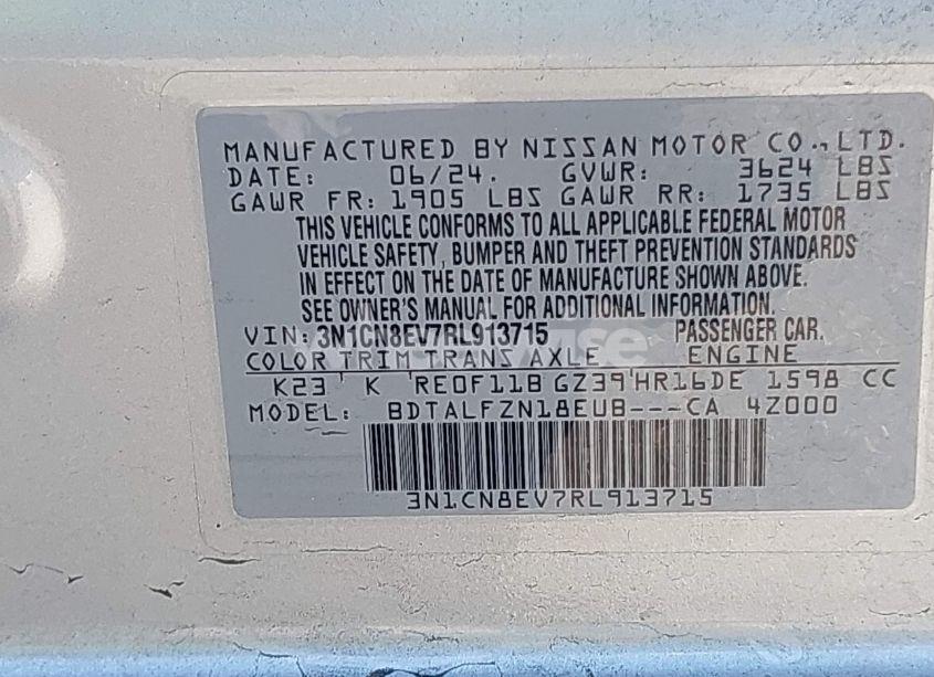 Photo 9 of 2024 Nissan Versa 1.6 SV (VIN 3N1CN8EV7RL913715)