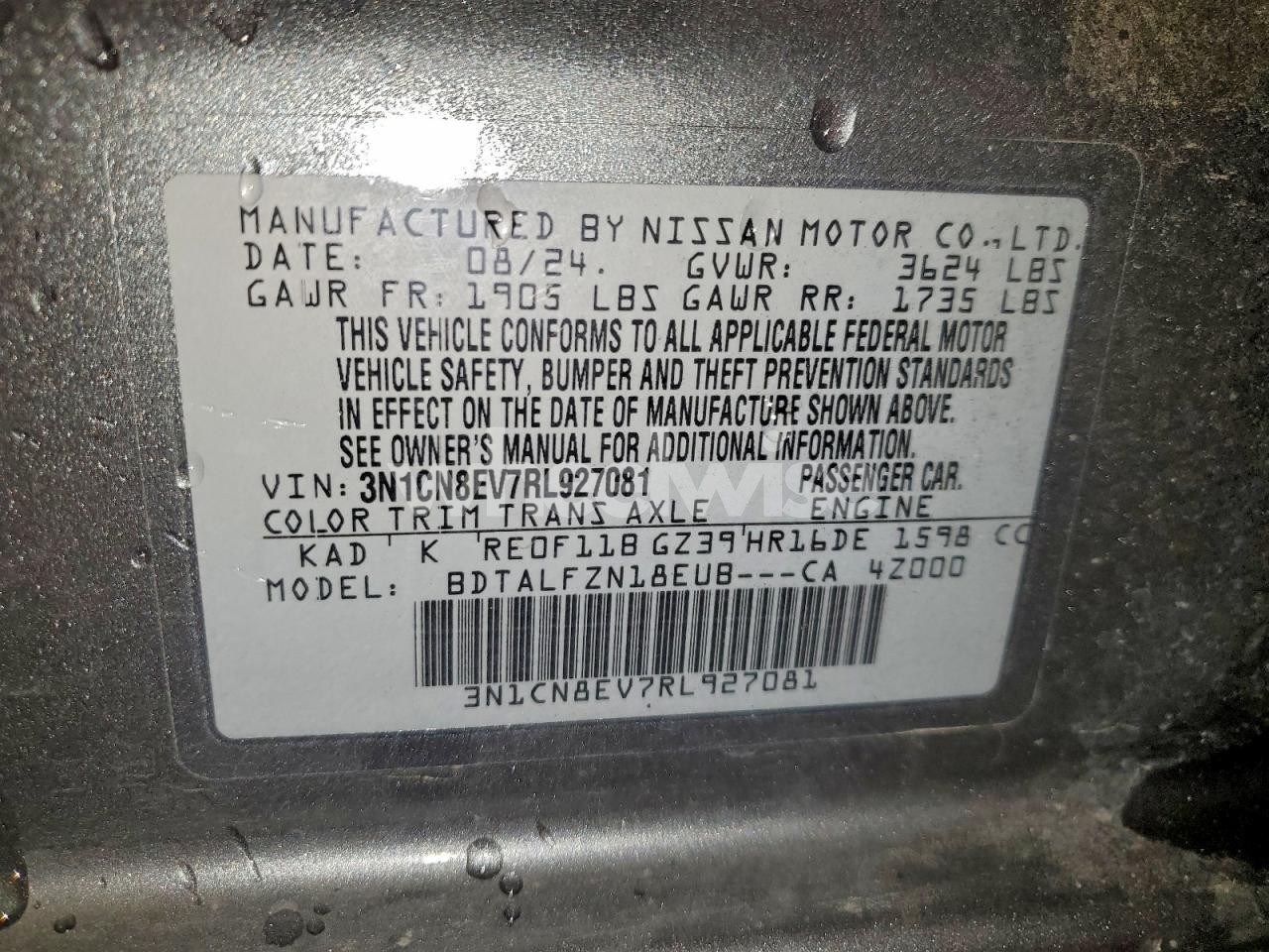 Photo 12 of 2024 NISSAN VERSA SV (VIN 3N1CN8EV7RL927081)