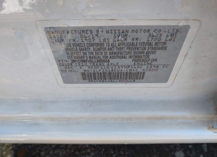 Photo 9 of 2020 Nissan Versa SV XTRONIC CVT (VIN 3N1CN8EV8LL800668)