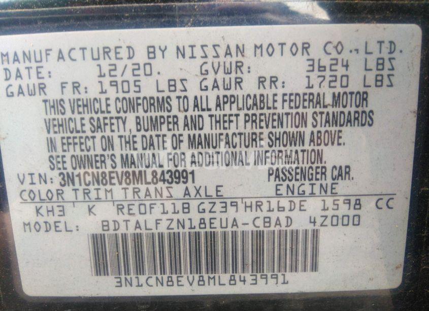 Photo 9 of 2021 Nissan Versa SV XTRONIC CVT (VIN 3N1CN8EV8ML843991)