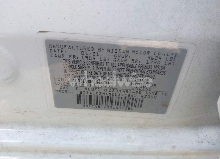 Photo 9 of 2021 Nissan Versa SV XTRONIC CVT (VIN 3N1CN8EV8ML847281)