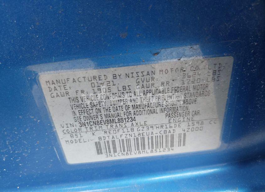 Photo 9 of 2021 Nissan Versa SV XTRONIC CVT (VIN 3N1CN8EV8ML851234)