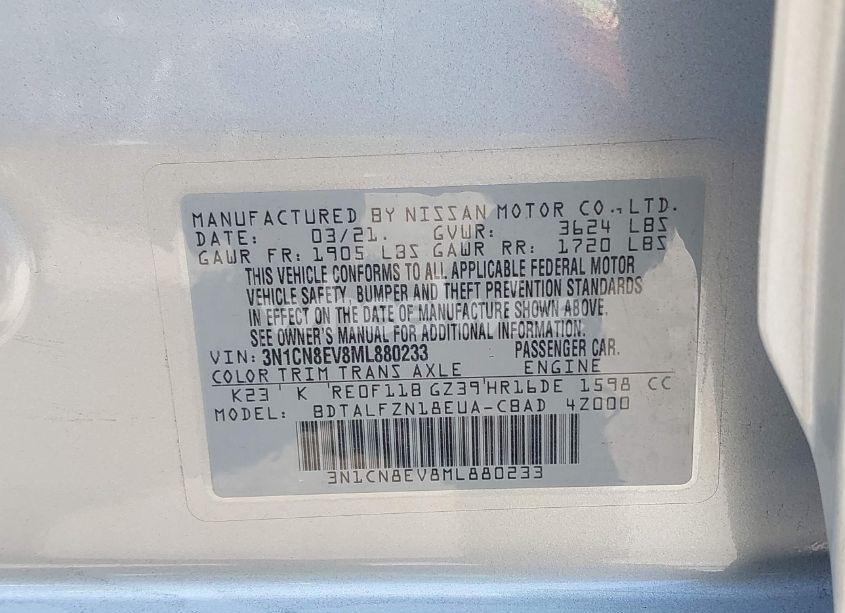 Photo 9 of 2021 Nissan Versa SV XTRONIC CVT (VIN 3N1CN8EV8ML880233)