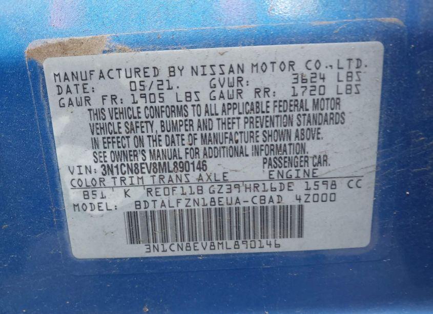 Photo 9 of 2021 Nissan Versa SV XTRONIC CVT (VIN 3N1CN8EV8ML890146)