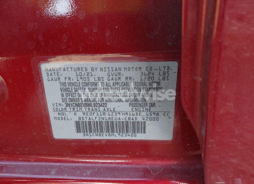 Photo 9 of 2021 Nissan Versa SV XTRONIC CVT (VIN 3N1CN8EV8ML923422)