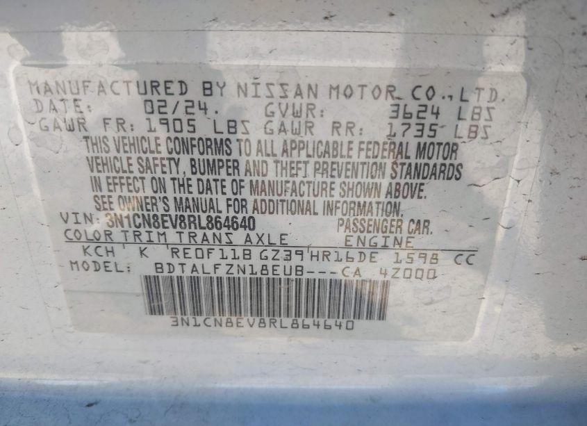 Photo 9 of 2024 Nissan Versa 1.6 SV (VIN 3N1CN8EV8RL864640)