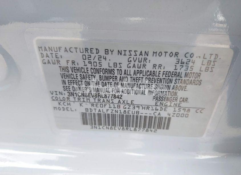 Photo 9 of 2024 Nissan Versa 1.6 SV (VIN 3N1CN8EV8RL877842)