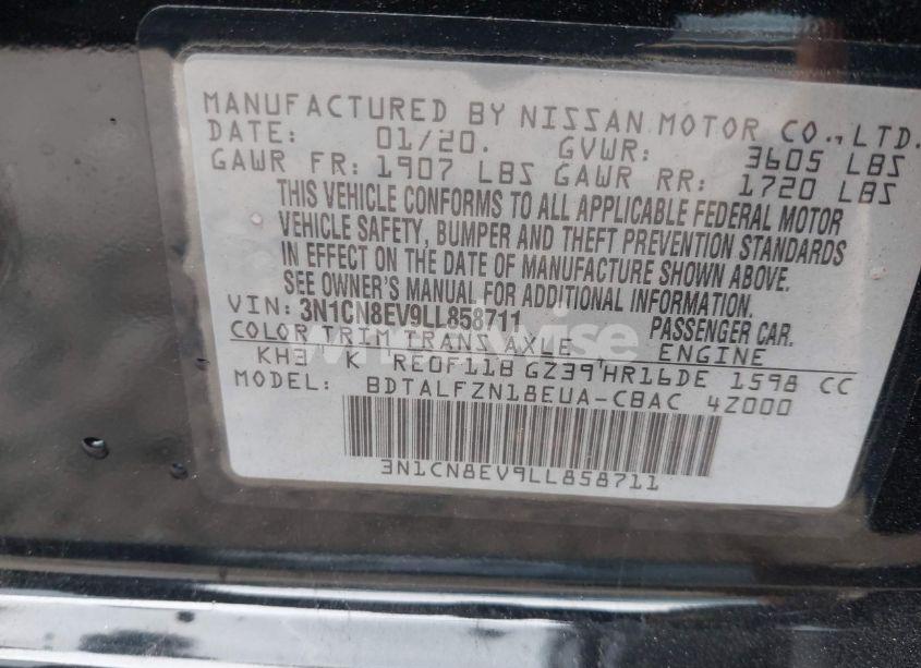 Photo 9 of 2020 Nissan Versa SV XTRONIC CVT (VIN 3N1CN8EV9LL858711)