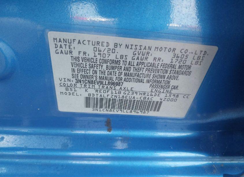 Photo 9 of 2020 Nissan Versa SV XTRONIC CVT (VIN 3N1CN8EV9LL896987)