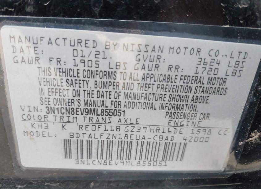 Photo 9 of 2021 Nissan Versa SV XTRONIC CVT (VIN 3N1CN8EV9ML855051)