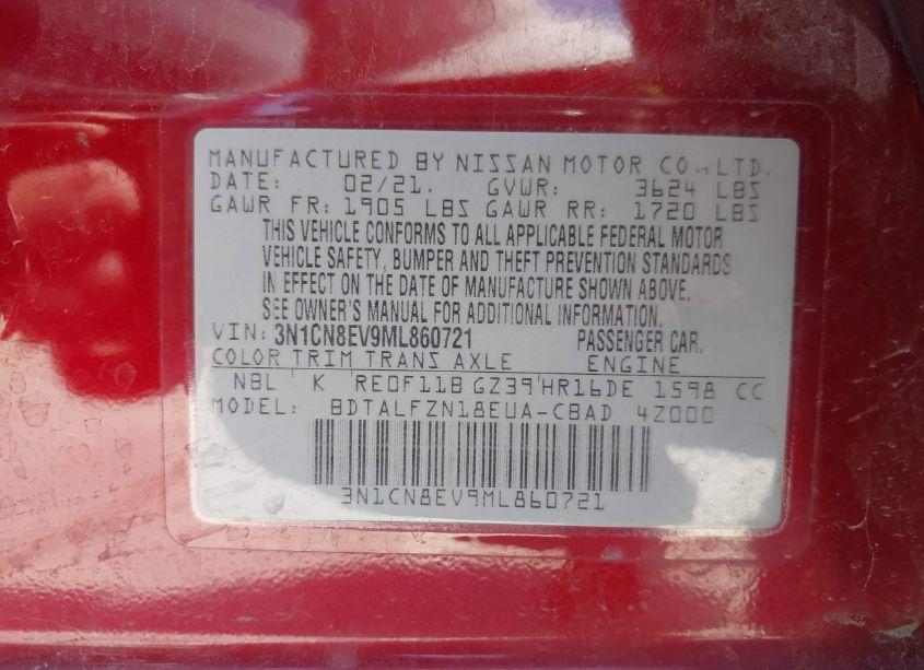 Photo 9 of 2021 Nissan Versa SV XTRONIC CVT (VIN 3N1CN8EV9ML860721)