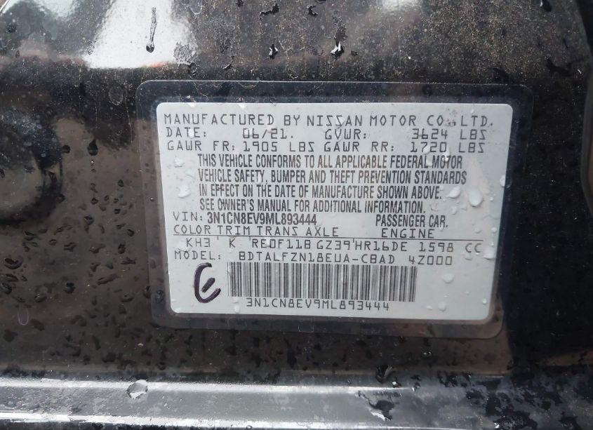 Photo 9 of 2021 Nissan Versa SV XTRONIC CVT (VIN 3N1CN8EV9ML893444)