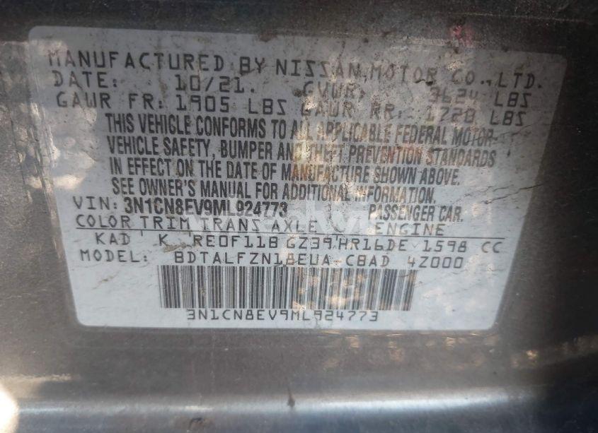 Photo 9 of 2021 Nissan Versa SV XTRONIC CVT (VIN 3N1CN8EV9ML924773)