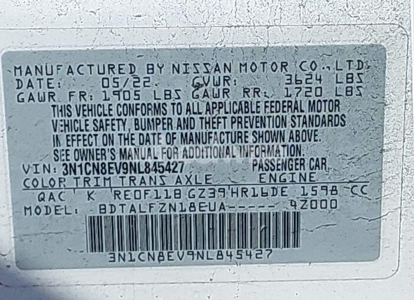 Photo 9 of 2022 Nissan Versa 1.6 SV XTRONIC CVT (VIN 3N1CN8EV9NL845427)