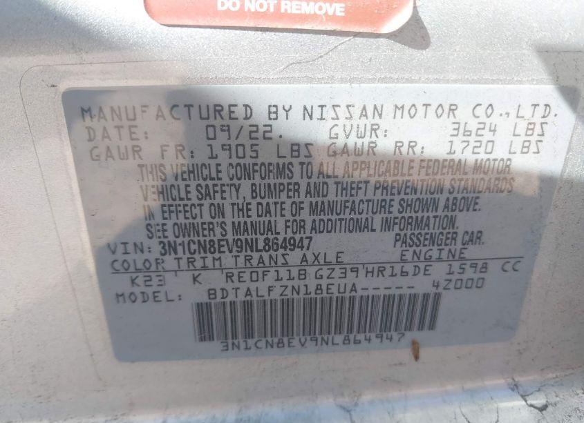 Photo 9 of 2022 Nissan Versa 1.6 SV XTRONIC CVT (VIN 3N1CN8EV9NL864947)