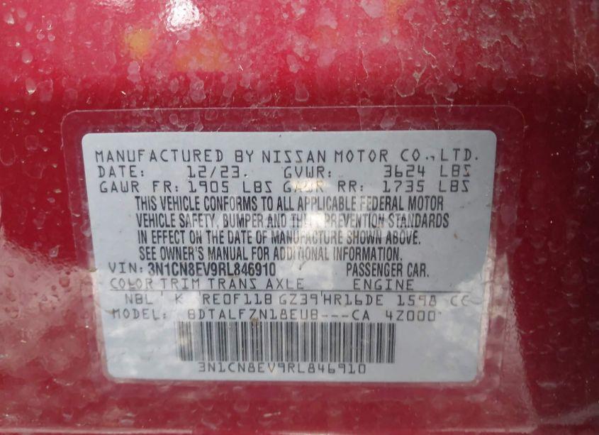 Photo 9 of 2024 Nissan Versa 1.6 SV (VIN 3N1CN8EV9RL846910)