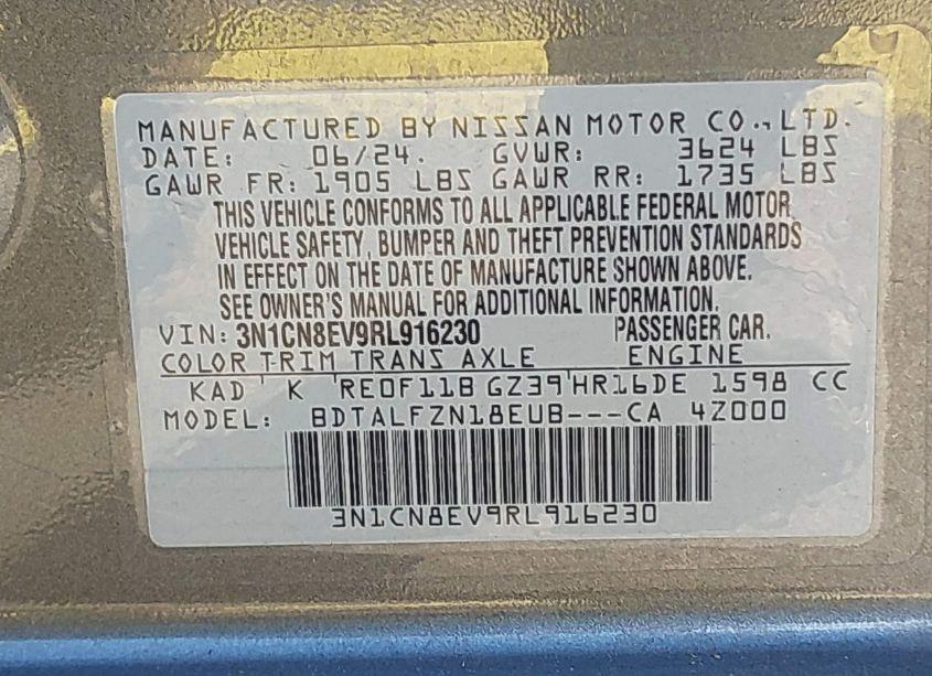 Photo 9 of 2024 Nissan Versa 1.6 SV (VIN 3N1CN8EV9RL916230)