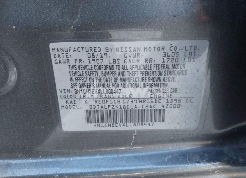 Photo 9 of 2020 Nissan Versa SV XTRONIC CVT (VIN 3N1CN8EVXLL808447)