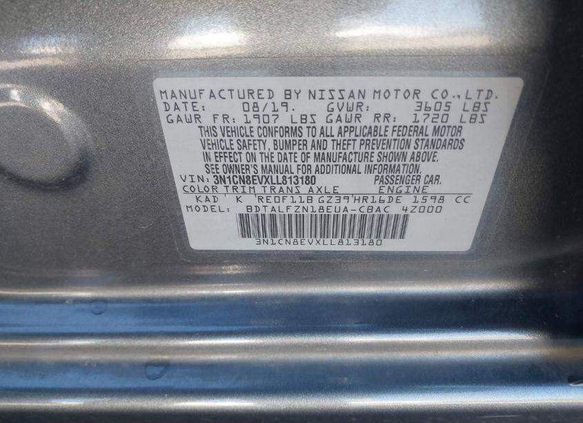 Photo 9 of 2020 Nissan Versa SV XTRONIC CVT (VIN 3N1CN8EVXLL813180)