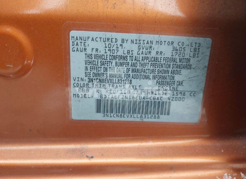 Photo 9 of 2020 Nissan Versa SV XTRONIC CVT (VIN 3N1CN8EVXLL831288)