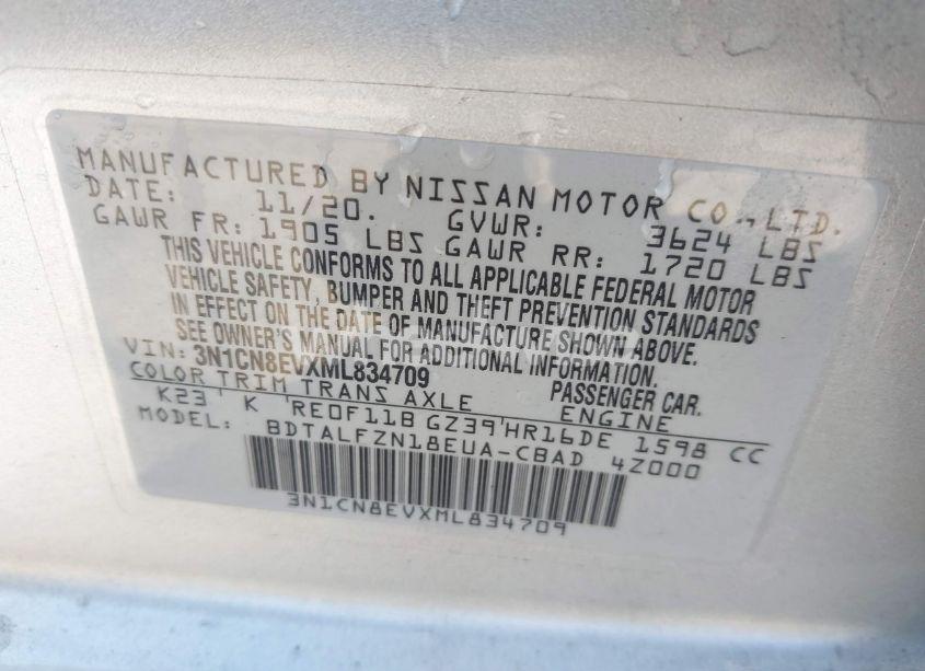 Photo 9 of 2021 Nissan Versa SV XTRONIC CVT (VIN 3N1CN8EVXML834709)