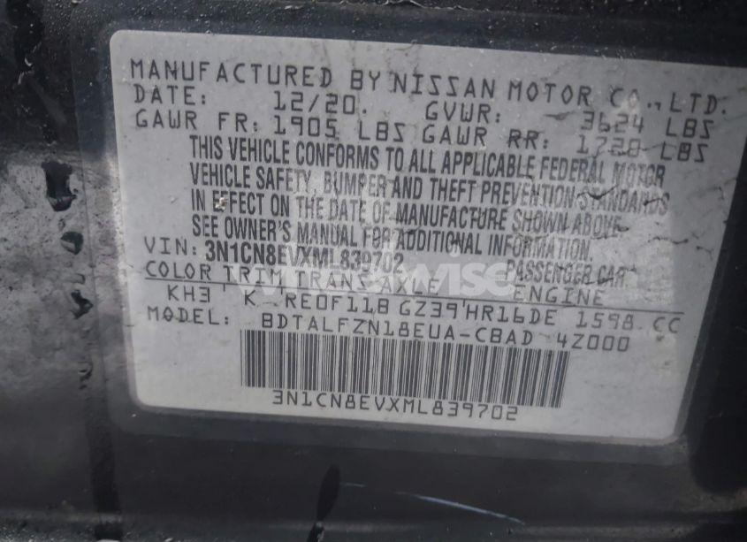 Photo 9 of 2021 Nissan Versa SV XTRONIC CVT (VIN 3N1CN8EVXML839702)