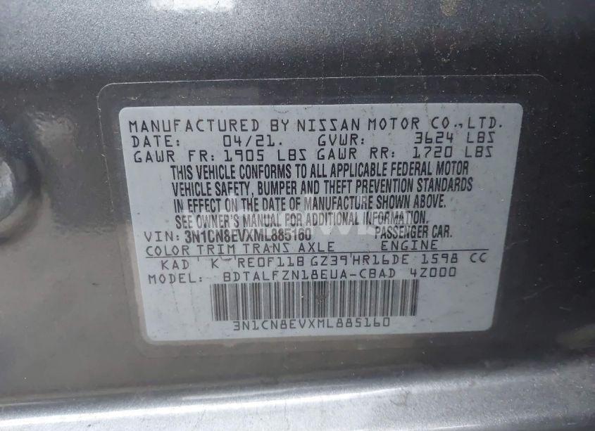 Photo 9 of 2021 Nissan Versa SV XTRONIC CVT (VIN 3N1CN8EVXML885160)