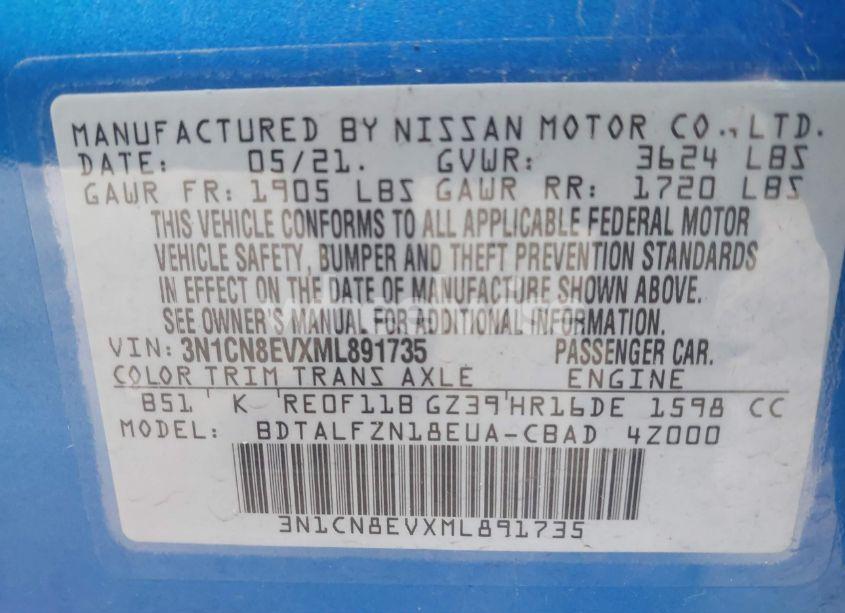 Photo 9 of 2021 Nissan Versa SV XTRONIC CVT (VIN 3N1CN8EVXML891735)