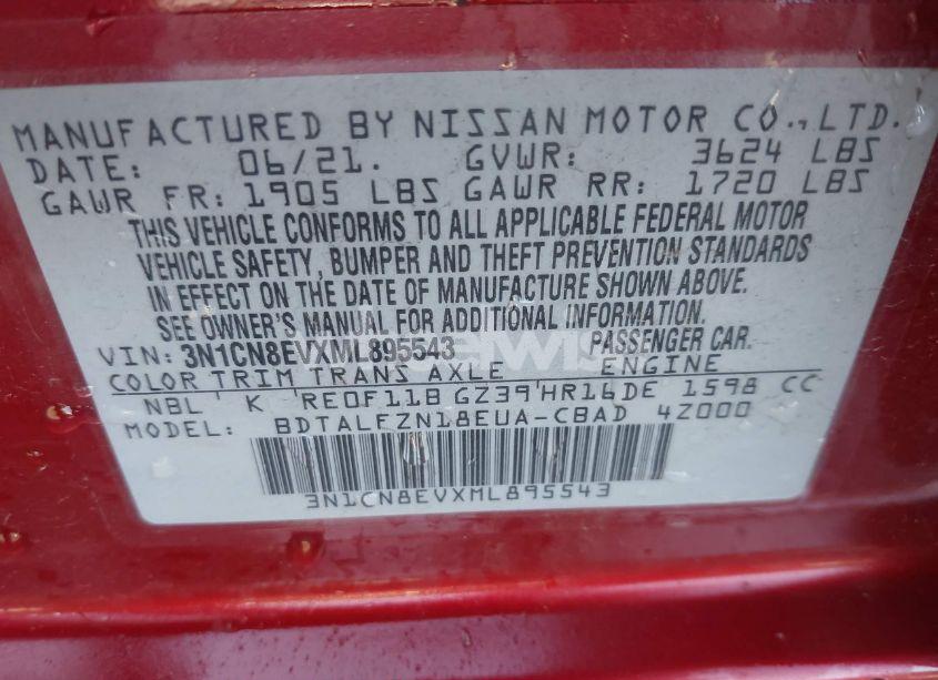 Photo 9 of 2021 Nissan Versa SV XTRONIC CVT (VIN 3N1CN8EVXML895543)