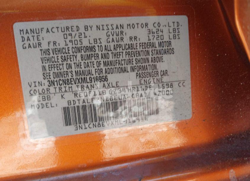 Photo 9 of 2021 Nissan Versa SV XTRONIC CVT (VIN 3N1CN8EVXML916956)