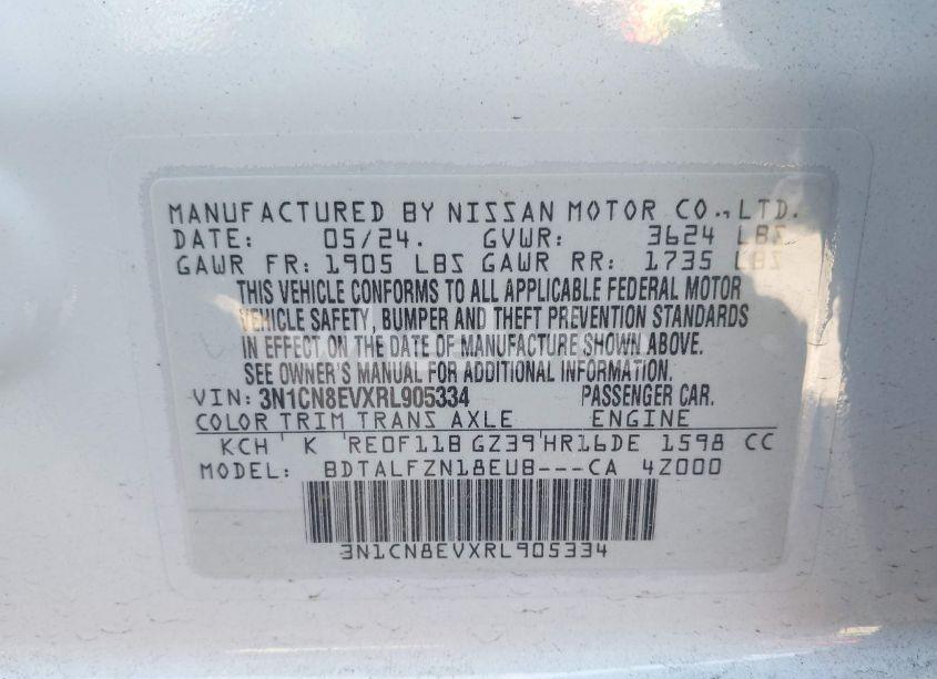 Photo 9 of 2024 Nissan Versa 1.6 SV (VIN 3N1CN8EVXRL905334)