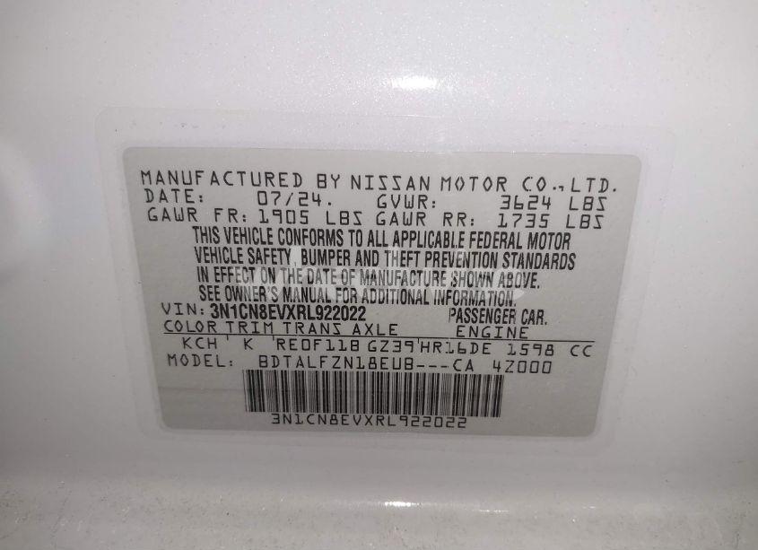 Photo 9 of 2024 Nissan Versa 1.6 SV (VIN 3N1CN8EVXRL922022)