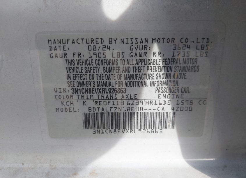 Photo 9 of 2024 Nissan Versa 1.6 SV (VIN 3N1CN8EVXRL926863)