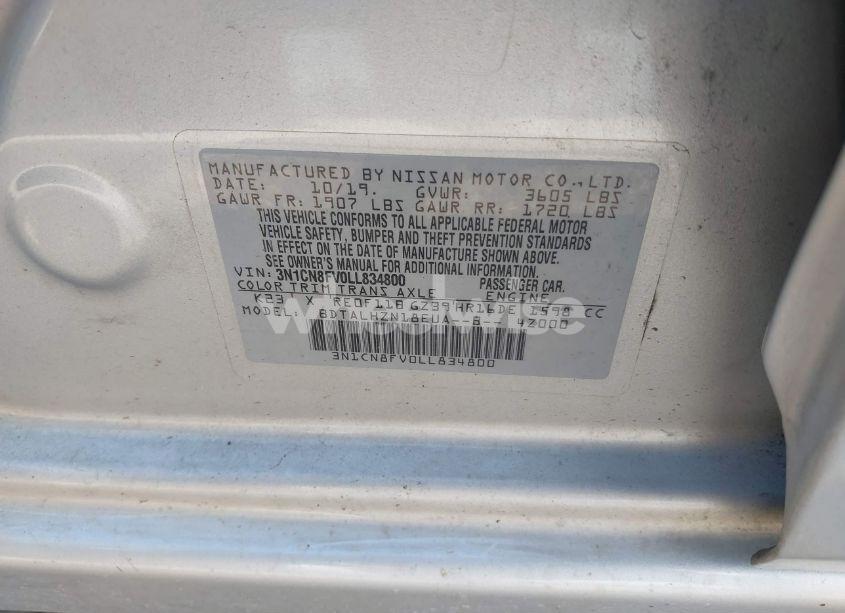 Photo 9 of 2020 Nissan Versa SR XTRONIC CVT (VIN 3N1CN8FV0LL834800)